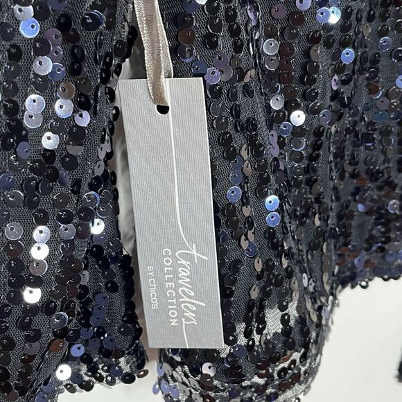 Chicos Travelers Collection Sequin Ginger Jacket Black Womens Small 0 - Picture 7 of 7